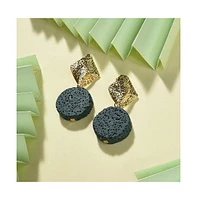 Sohi Women's Green Textured Stone Drop Earrings