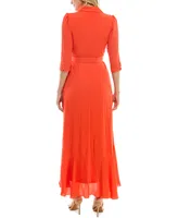 Maison Tara Women's Collared 3/4-Sleeve Ruffle-Trim Maxi Dress