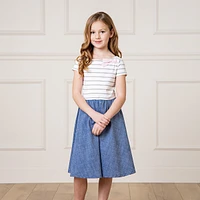 Hope & Henry Girls' Short Sleeve Lightweight Knit Skater Dress, Kids
