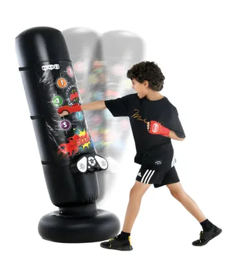 Boxing Bag - Interactive Punching Bag for Kids with Electronic Kick Pad Kickboxing Bag with Wireless Music, 8 Sounds, 4 Modes, Fillable Base