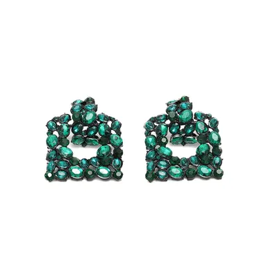 Sohi Women's Green Embellished Geometric Drop Earrings