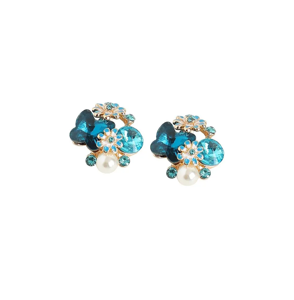 Sohi Women's Blue Embellished Cluster Stud Earrings