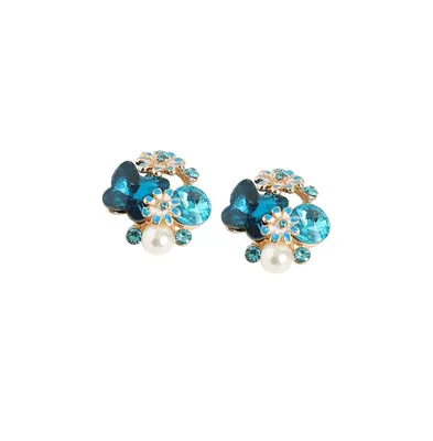 Sohi Women's Blue Embellished Cluster Stud Earrings