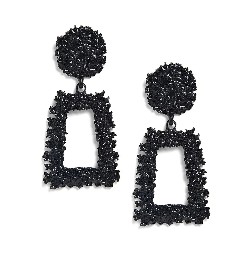 Sohi Women's Black Textured Geometric Drop Earrings