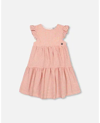 Girl Peasant Dress With Frill Sleeves Vichy Dusty Rose