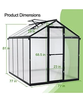 Aoodor 77''x77''x88'' Walk-in Greenhouse Polycarbonate Panel Hobby Greenhouses with Aluminum Frame Heavy Duty 1 Vent Window & Lockable Door for O