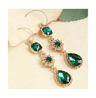 Sohi Women's Green Embellished Teardrop Earrings