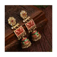 Sohi Women's Red Stone Drop Earrings