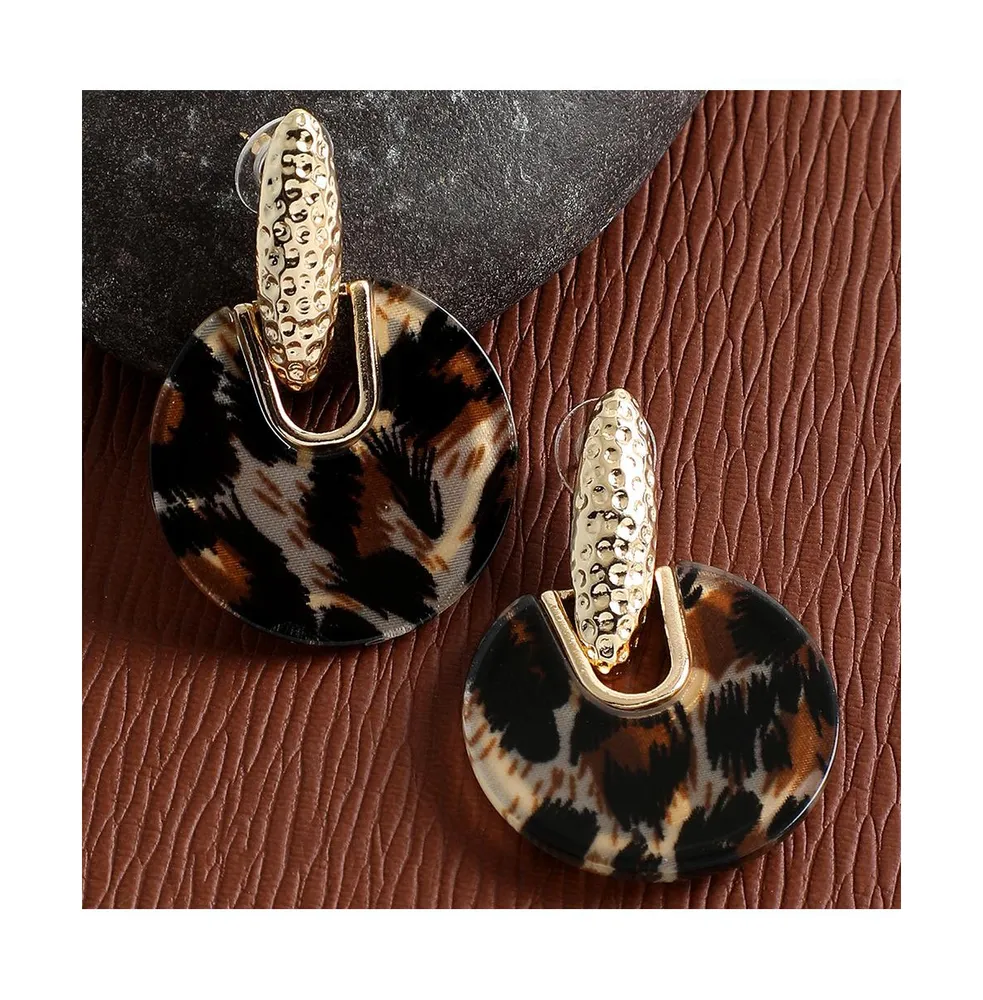 Sohi Women's Brown Textured Circular Drop Earrings