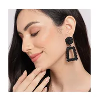 Sohi Women's Black Textured Geometric Drop Earrings