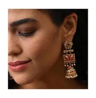 Sohi Women's Red Stone Drop Earrings