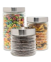 Style Setter Beaded Set of 2 Glass Round Canisters with Lids oz