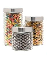 Style Setter Weave Round Set of 2 Large Glass Canisters with Lids 59 oz