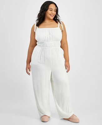 And Now This Trendy Plus Smocked Tie-Strap Jumpsuit, Created for Macy's