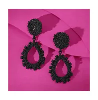 Sohi Women's Black Textured Teardrop Earrings