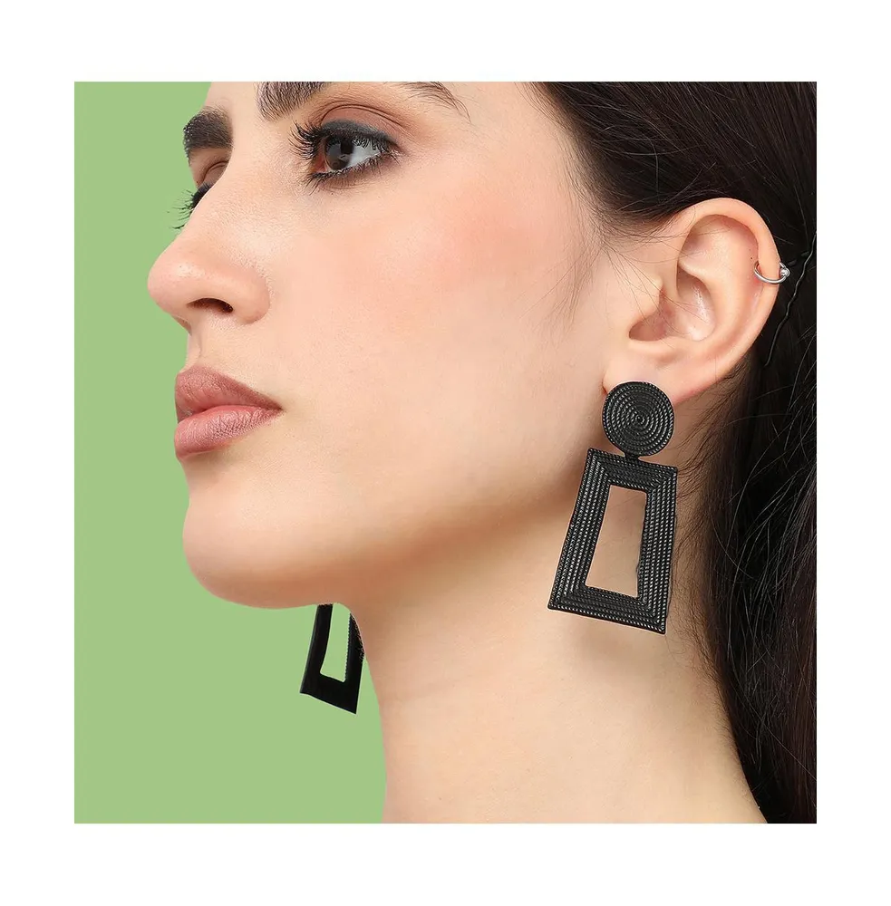 Sohi Women's Black Geometric Rope Drop Earrings