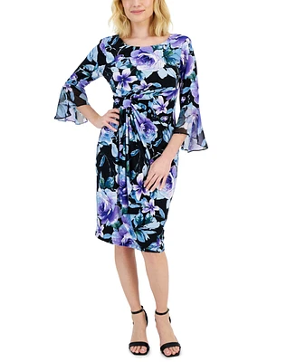 Connected Petite Floral-Print Side-Tab Sheath Dress