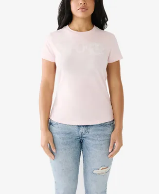 True Religion Women's Short Sleeve Crystal Horseshoe Crewneck T-shirt