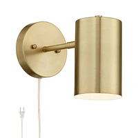 Carla Modern Wall Lamp Polished Brass Gold Metal Plug-In 5" Wide Fixture Mounted Adjustable Cylinder Down Cylinder Shade Bedroom Bedside House Reading