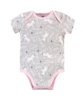 Hudson Baby Girls Cotton Bodysuits 3pk, Whimsical Unicorn, 9-12 Months