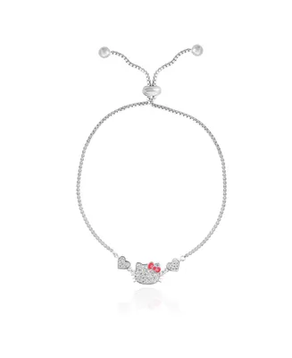Sanrio Hello Kitty Women's Heart Lariat Bracelet, Silver-Plated and Pave Cubic Zirconia Bracelet Official License
