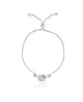 Sanrio Hello Kitty Women's Heart Lariat Bracelet, Silver-Plated and Pave Cubic Zirconia Bracelet Official License