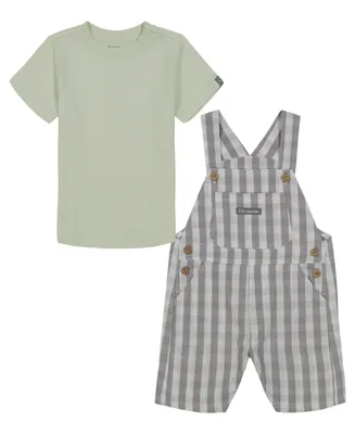 Calvin Klein Baby Boys Check Poplin Shortall and Short Sleeve T-shirt, 2 Piece Set