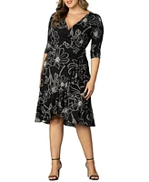 Kiyonna Plus Flirty Flounce Midi Wrap Dress with 3/4 Sleeves