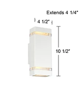 Sky ridge Modern Outdoor Wall Light Fixture White 2-Light Up Down 10 1/2" Clear Glass Inserts for Exterior Barn Deck House Porch Yard Patio Outside Ga