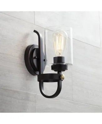 Eagleton Rustic Farmhouse Industrial Wall Light Sconce Led Oiled Bronze Hardwired 12" High Fixture Clear Glass Bedroom Bathroom Bedside Living Room Ho