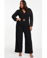 Quiz Women's Buckle Detail Chiffon Sleeve Palazzo Jumpsuit