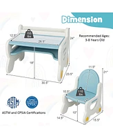 Costway Kids Drawing Table & Chair Set for Reading Playing with Pens Blackboard Eraser