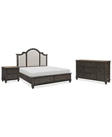 Mandeville 3pc Bedroom Set (Upholstered California King Storage Bed + Dresser -Drawer Nightstand