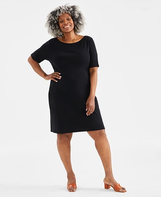 Style & Co Plus Solid Boat-Neck Dress, Created for Macy's
