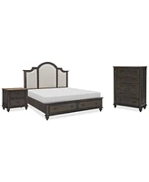 Mandeville 3pc Bedroom Set (Upholstered California King Storage Bed + Drawer Chest -Drawer Nightstand