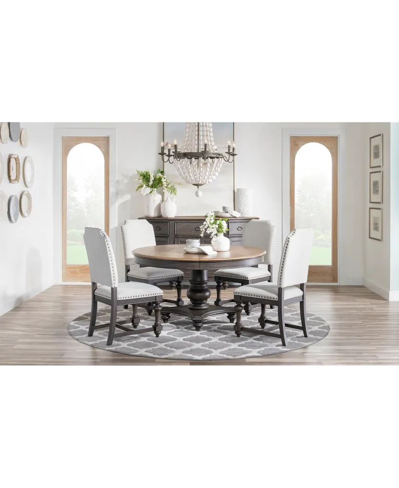 Mandeville 5pc Dining Set (Round Table + 4 Upholstered Chairs)