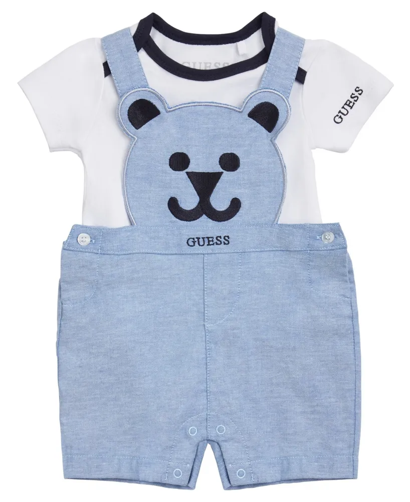 Guess Baby Boys Bear Logo Shortall with Short Sleeve Bodysuit, 2 Piece Set