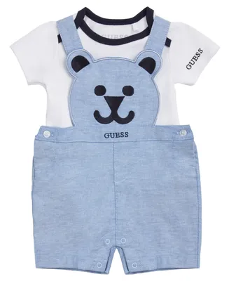 Guess Baby Boys Bear Logo Shortall with Short Sleeve Bodysuit, 2 Piece Set