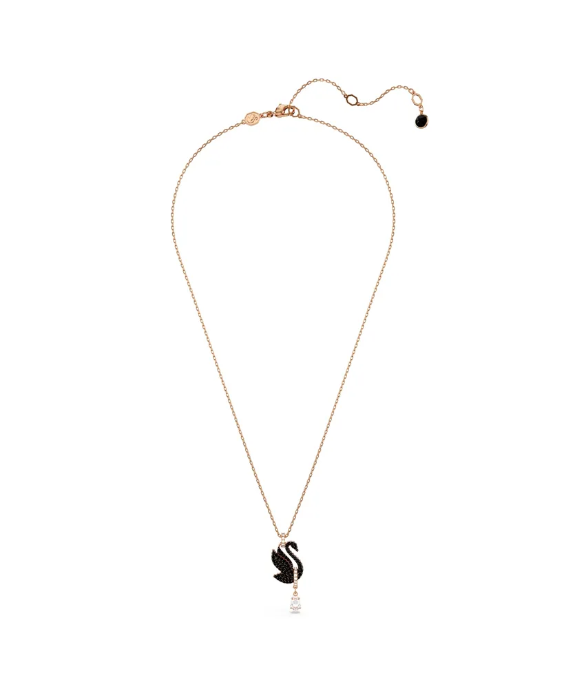 Swarovski Swan, Black, Rose Gold-Tone Iconic Swan Pendant Necklace