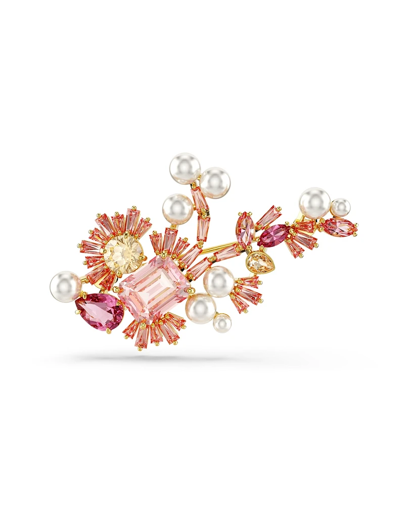 Swarovski Mixed Cuts, Flower, Pink, Gold-Tone Gema Brooch