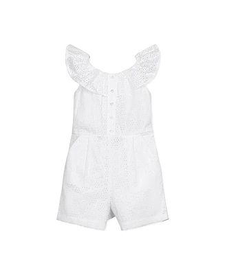 Hope & Henry Girls' Ruffle Collar Button Front Eyelet Romper