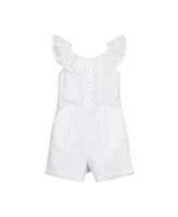 Hope & Henry Girls' Ruffle Collar Button Front Eyelet Romper, Toddler