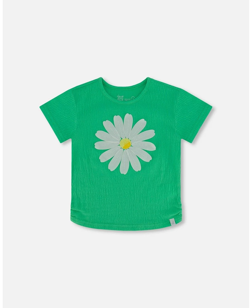 Girl Crinkle Jersey Top With Applique Spring Green - Child