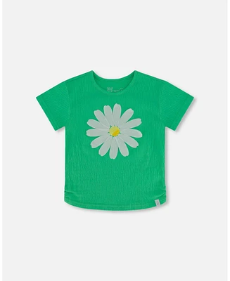 Girl Crinkle Jersey Top With Applique Spring Green - Child