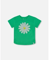 Girl Crinkle Jersey Top With Applique Spring Green - Child