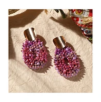 Sohi Women's Pink Beaded Teardrop Earrings