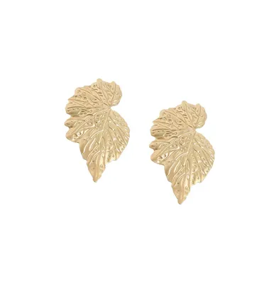 Sohi Women's Gold Textured Leaf Drop Earrings