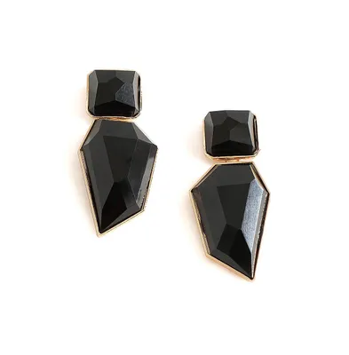 Sohi Women's Black Abstract Stone Drop Earrings