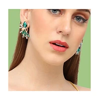 Sohi Women's Green Embellished Wing Stud Earrings