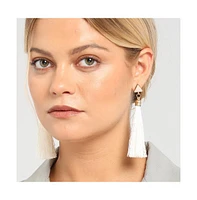 Sohi Women's White Tassel Drop Earrings